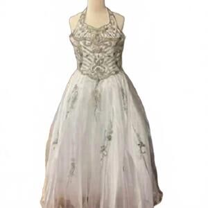 NEW LITTLE ROSIE girl's long national pageant dress in white